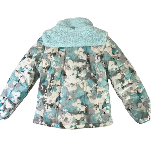 Gerry Girls M 10 / 12 Puffer Jacket Snow Camo Pattern Light Blue Gray Fleece - Picture 2 of 11